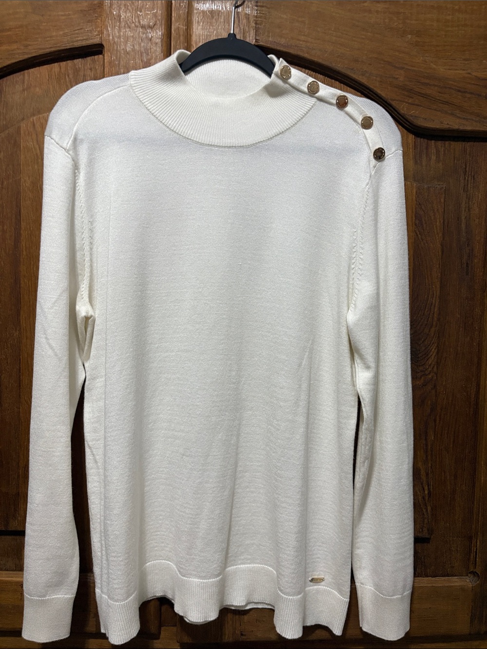 Calvin Klein Ivory Button-Shoulder Turtleneck Sweater